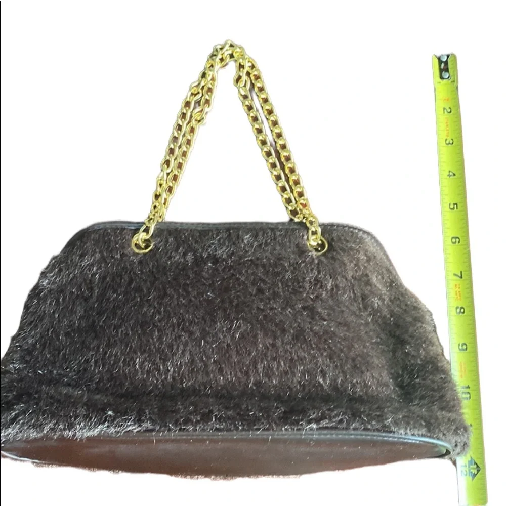 Victoria’s Secret Faux Brown Fur and Gold Satchel Purse